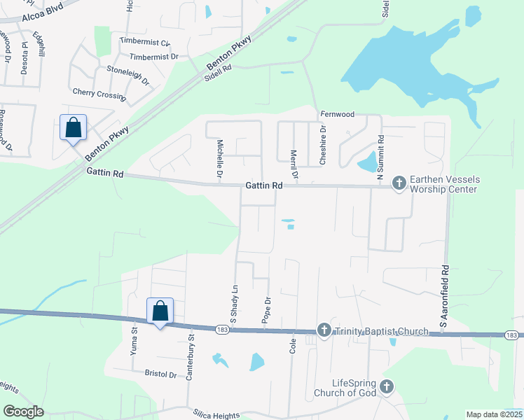 map of restaurants, bars, coffee shops, grocery stores, and more near 200 Texas Drive in Benton