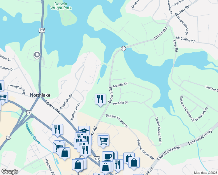 map of restaurants, bars, coffee shops, grocery stores, and more near 371-399 Brown Road in Anderson