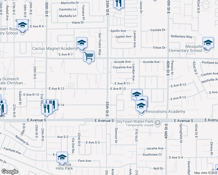 map of restaurants, bars, coffee shops, grocery stores, and more near 3503 East Avenue R12 in Palmdale