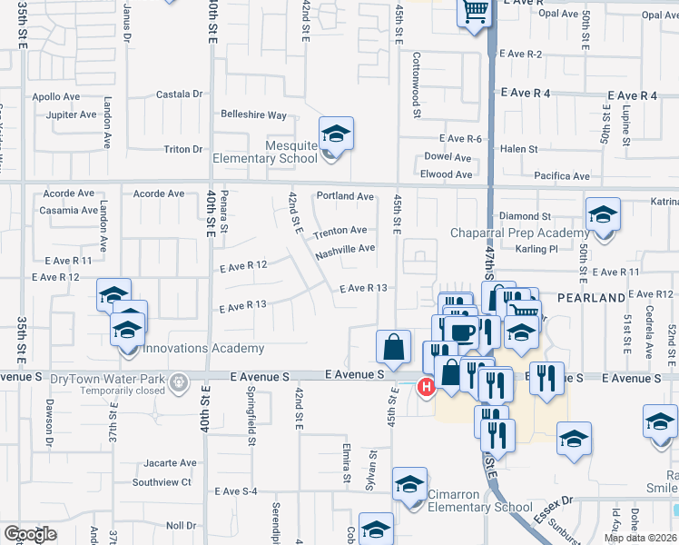 map of restaurants, bars, coffee shops, grocery stores, and more near 37401 Richmond Street in Palmdale