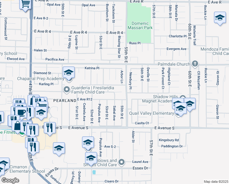 map of restaurants, bars, coffee shops, grocery stores, and more near 5326 East Avenue R 11 in Palmdale