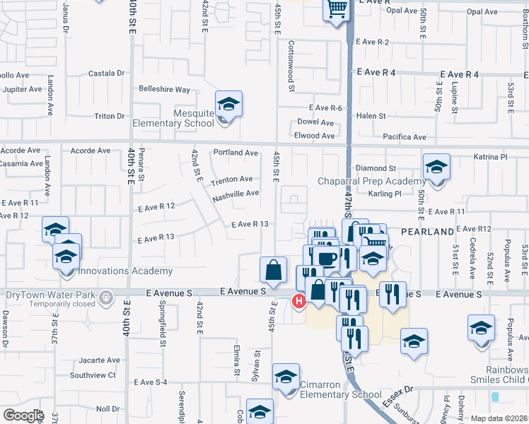 map of restaurants, bars, coffee shops, grocery stores, and more near 37402 Manchester Street in Palmdale