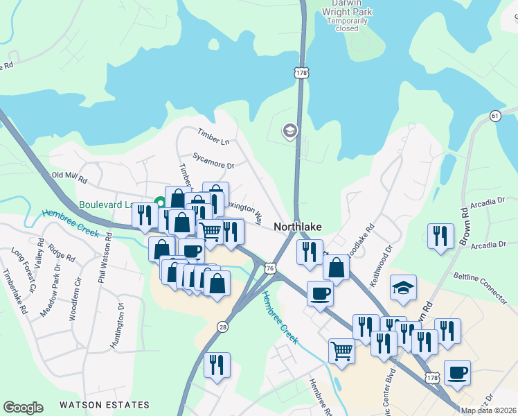 map of restaurants, bars, coffee shops, grocery stores, and more near 4301 Lexington Way in Anderson