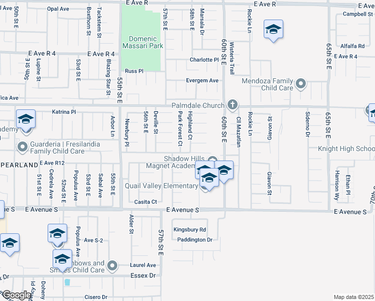 map of restaurants, bars, coffee shops, grocery stores, and more near 37435 Highland Court in Palmdale