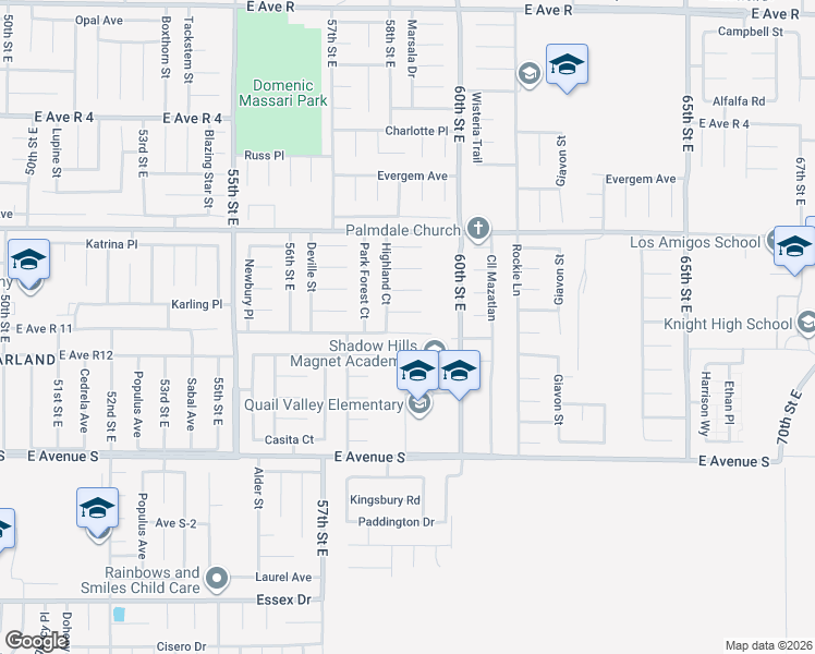 map of restaurants, bars, coffee shops, grocery stores, and more near 5767 East Avenue R 11 in Palmdale