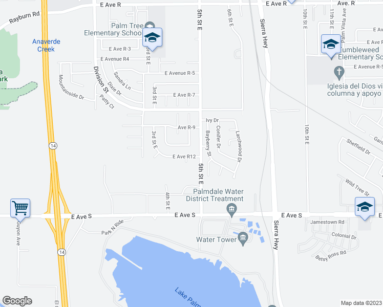 map of restaurants, bars, coffee shops, grocery stores, and more near 429 East Avenue R12 in Palmdale