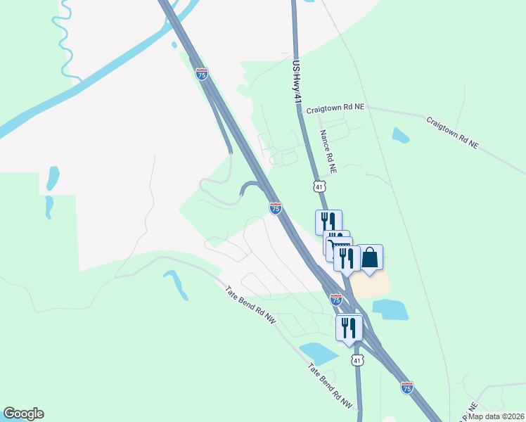 map of restaurants, bars, coffee shops, grocery stores, and more near 416 Soldiers Pathway in Calhoun