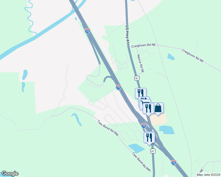 map of restaurants, bars, coffee shops, grocery stores, and more near 416 Soldiers Pathway in Calhoun