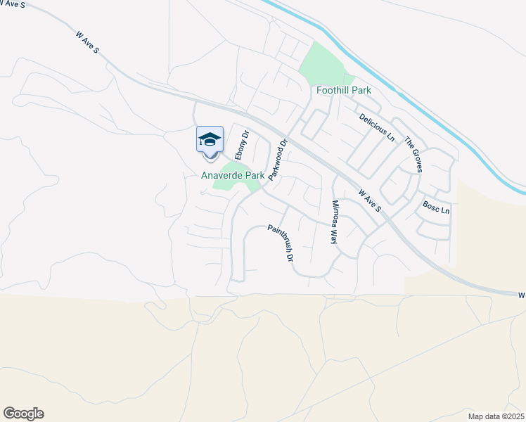 map of restaurants, bars, coffee shops, grocery stores, and more near 2714 Chicory Lane in Palmdale