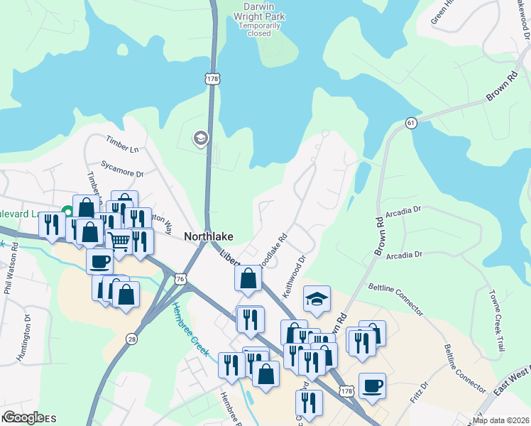 map of restaurants, bars, coffee shops, grocery stores, and more near 100 Riviera Circle in Anderson