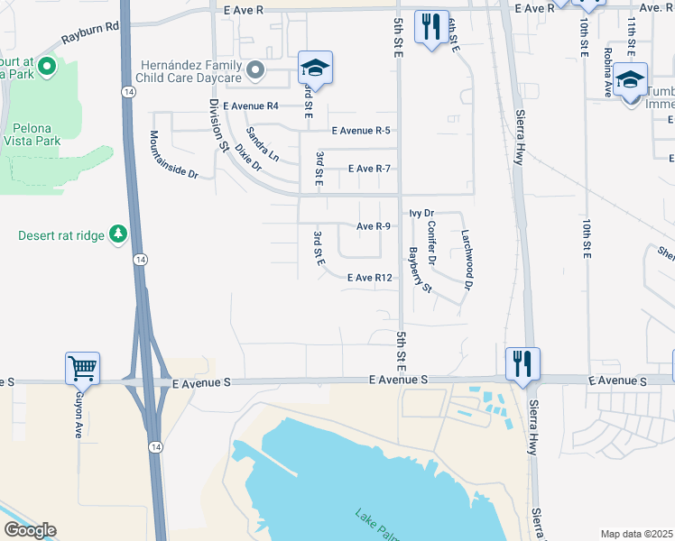map of restaurants, bars, coffee shops, grocery stores, and more near 37407 Sumac Avenue in Palmdale