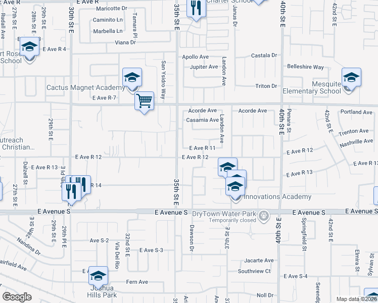 map of restaurants, bars, coffee shops, grocery stores, and more near 3528 East Avenue R 11 in Palmdale