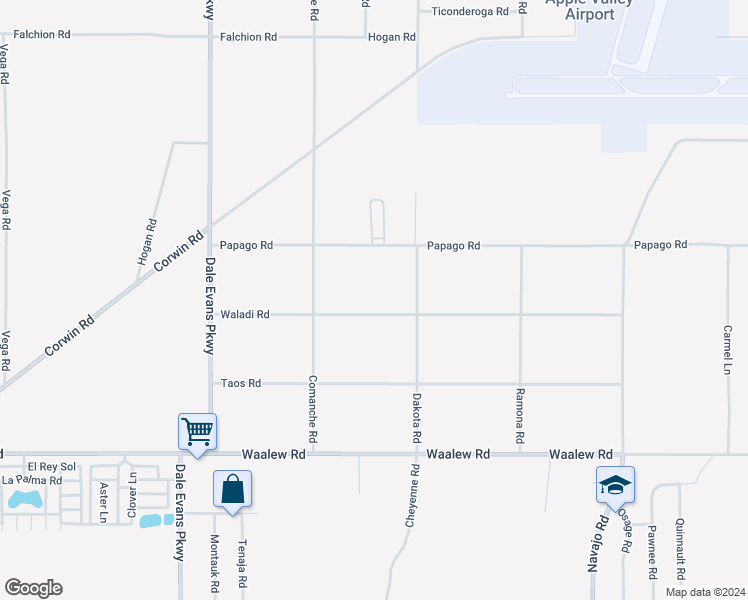 map of restaurants, bars, coffee shops, grocery stores, and more near 21230 Waladi Road in Apple Valley