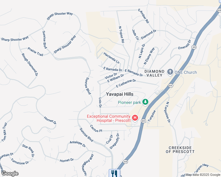 map of restaurants, bars, coffee shops, grocery stores, and more near 4565 East William Drive in Prescott