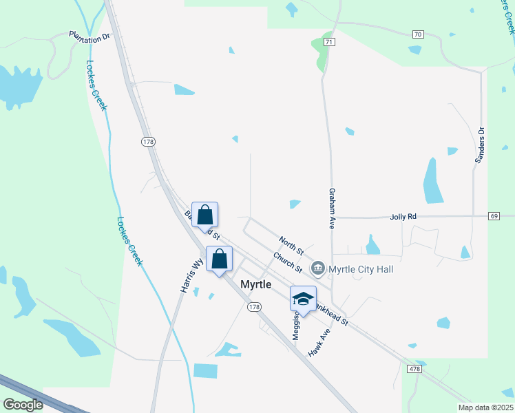 map of restaurants, bars, coffee shops, grocery stores, and more near 1012 Angel Street in Myrtle