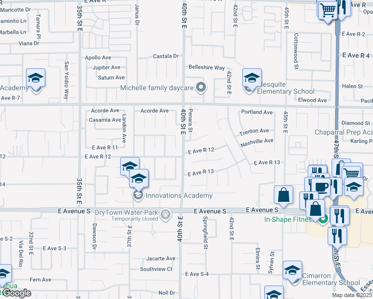 map of restaurants, bars, coffee shops, grocery stores, and more near 4028 Karling Place in Palmdale