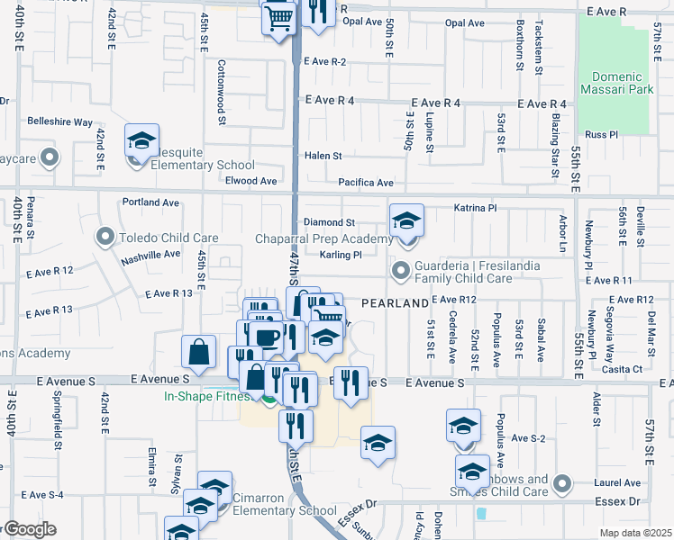 map of restaurants, bars, coffee shops, grocery stores, and more near 4753 East Avenue R 11 in Palmdale