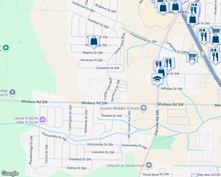 map of restaurants, bars, coffee shops, grocery stores, and more near 2628 Norwood Drive Southwest in Decatur