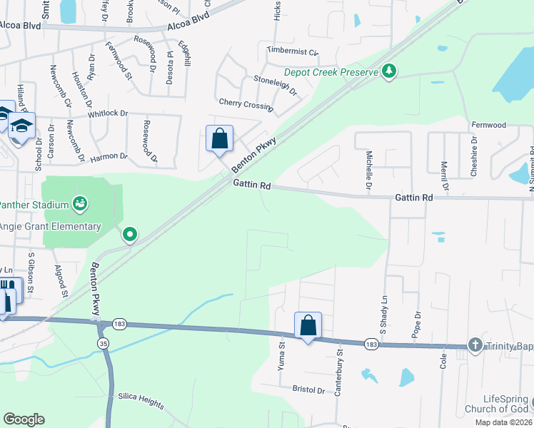 map of restaurants, bars, coffee shops, grocery stores, and more near 2521 Gattin Road in Benton
