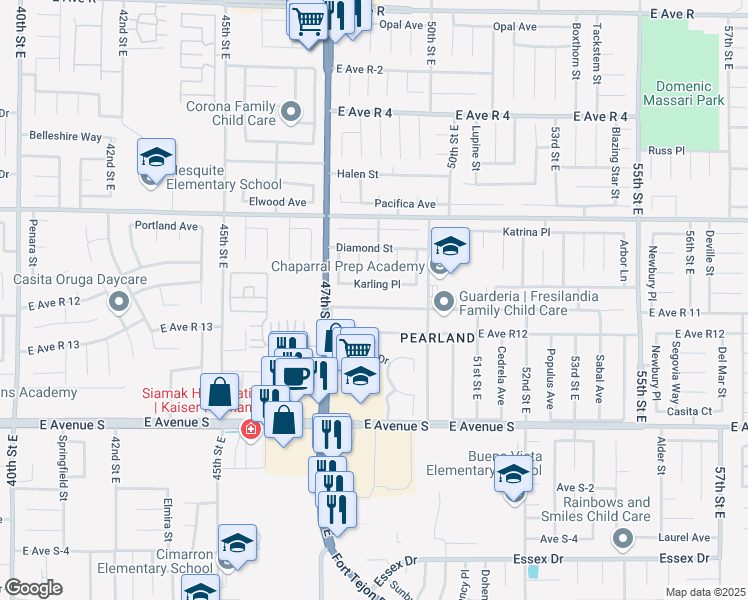 map of restaurants, bars, coffee shops, grocery stores, and more near 4753 East Avenue R 11 in Palmdale