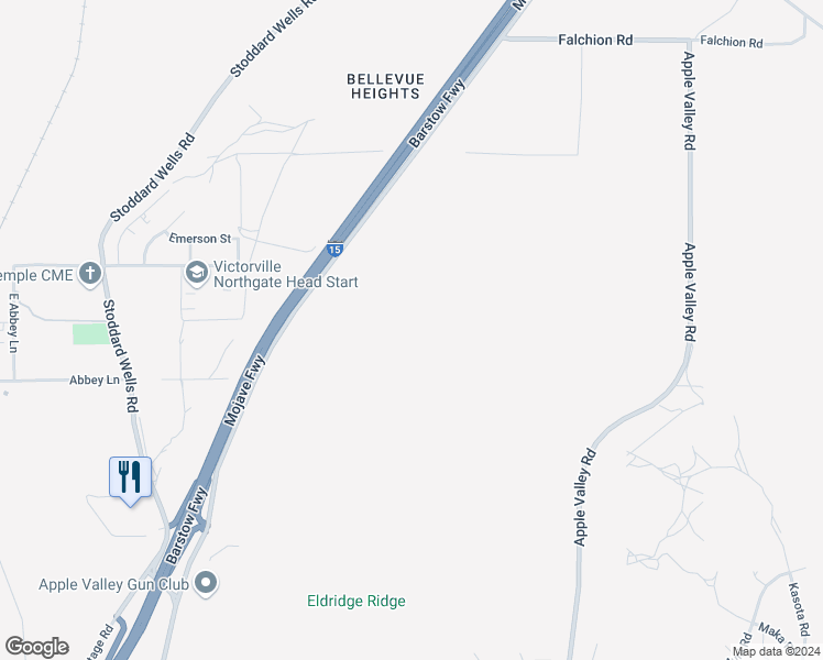 map of restaurants, bars, coffee shops, grocery stores, and more near Outer Highway 15 North in Apple Valley