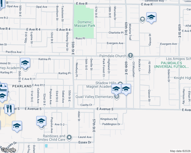 map of restaurants, bars, coffee shops, grocery stores, and more near 5642 Lighthouse Lane in Palmdale