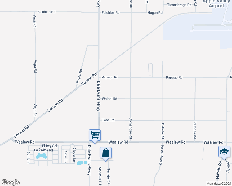 map of restaurants, bars, coffee shops, grocery stores, and more near Waladi Road in Apple Valley