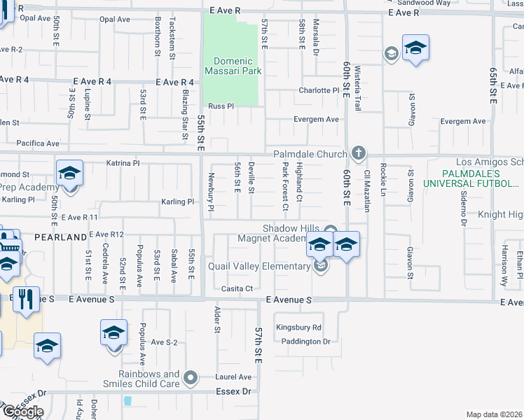 map of restaurants, bars, coffee shops, grocery stores, and more near 5642 Lighthouse Lane in Palmdale