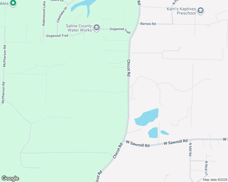 map of restaurants, bars, coffee shops, grocery stores, and more near 20300 Chicot Road in Saline County