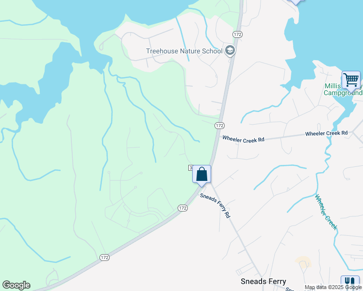 map of restaurants, bars, coffee shops, grocery stores, and more near 133 Peggy's Trace in Sneads Ferry