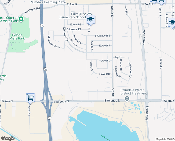 map of restaurants, bars, coffee shops, grocery stores, and more near 37436 Kimberly Lane in Palmdale