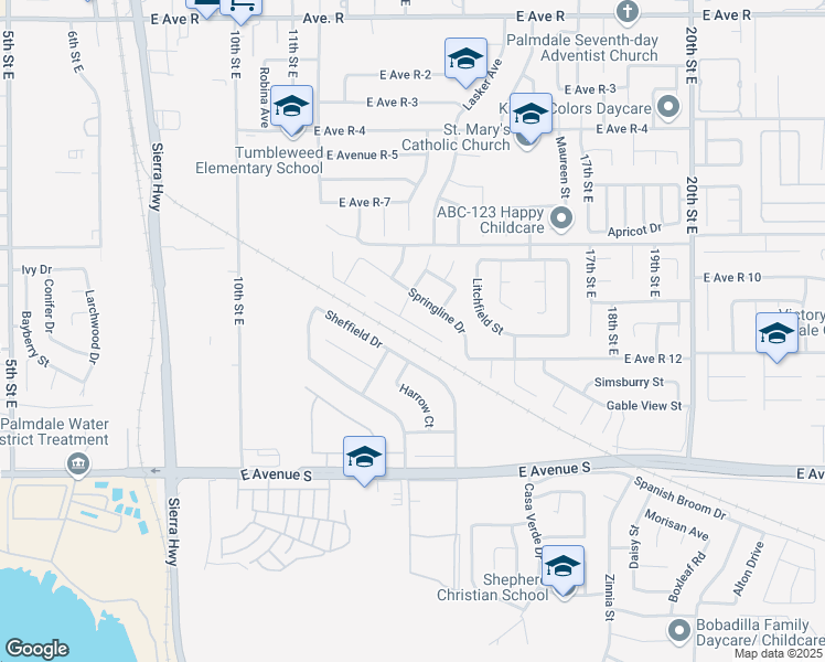 map of restaurants, bars, coffee shops, grocery stores, and more near 1316 Garnet Avenue in Palmdale