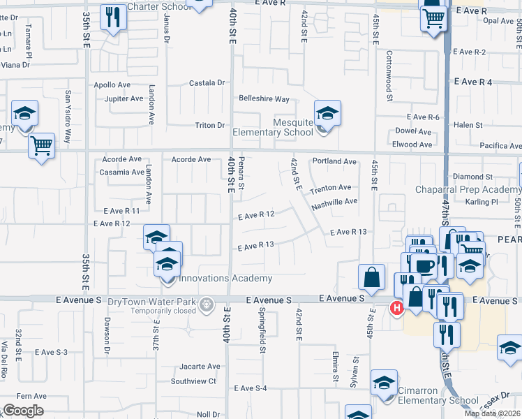 map of restaurants, bars, coffee shops, grocery stores, and more near 4057 East Avenue R12 in Palmdale