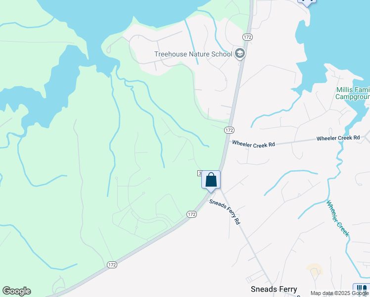 map of restaurants, bars, coffee shops, grocery stores, and more near 107 Katrina Street in Sneads Ferry