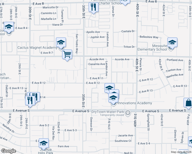 map of restaurants, bars, coffee shops, grocery stores, and more near 3563 East Avenue R-11 in Palmdale