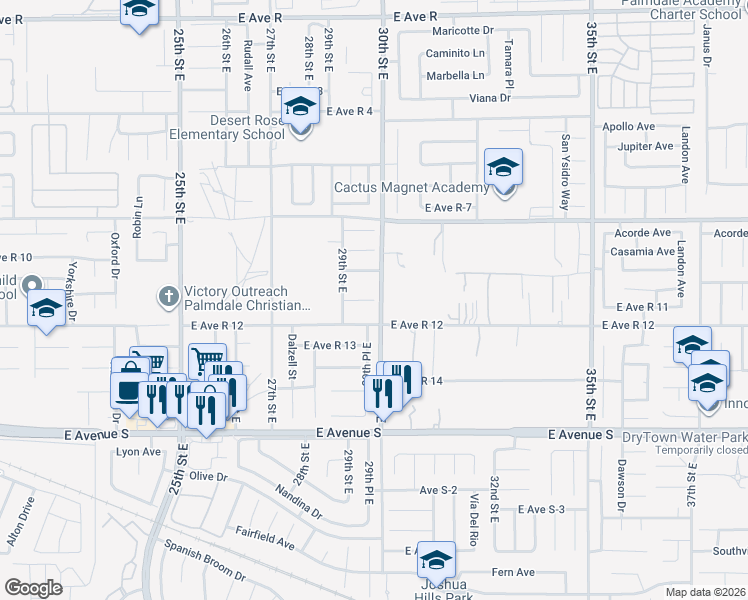 map of restaurants, bars, coffee shops, grocery stores, and more near 3563 East Avenue R-11 in Palmdale