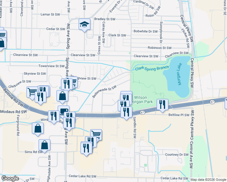 map of restaurants, bars, coffee shops, grocery stores, and more near 506 Bellemeade Street Southwest in Decatur