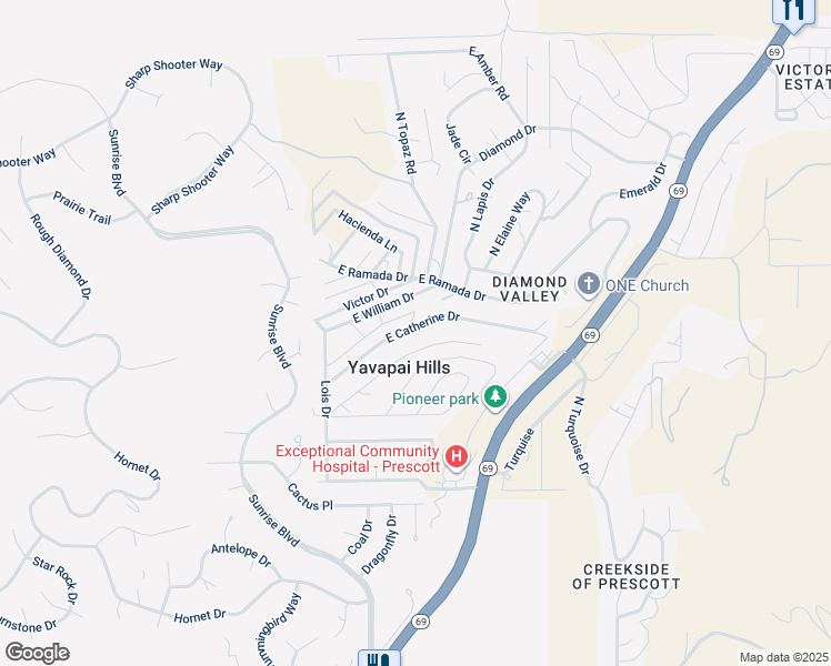 map of restaurants, bars, coffee shops, grocery stores, and more near 4670 East Catherine Drive in Prescott