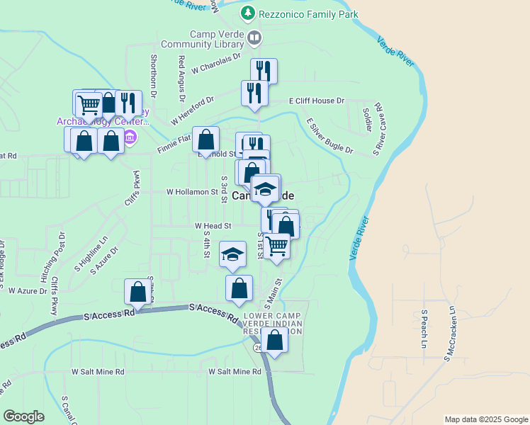 map of restaurants, bars, coffee shops, grocery stores, and more near in Prescott