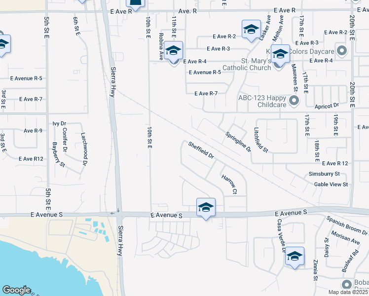map of restaurants, bars, coffee shops, grocery stores, and more near 37432 Whitehall Lane in Palmdale