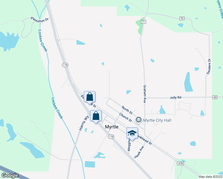 map of restaurants, bars, coffee shops, grocery stores, and more near 1012 Angel Street in Myrtle
