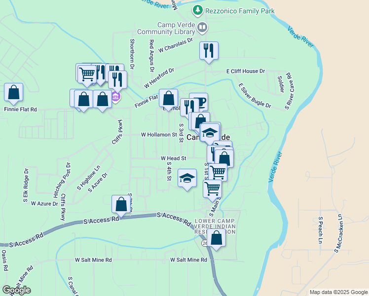 map of restaurants, bars, coffee shops, grocery stores, and more near 453 South 3rd Street in Camp Verde