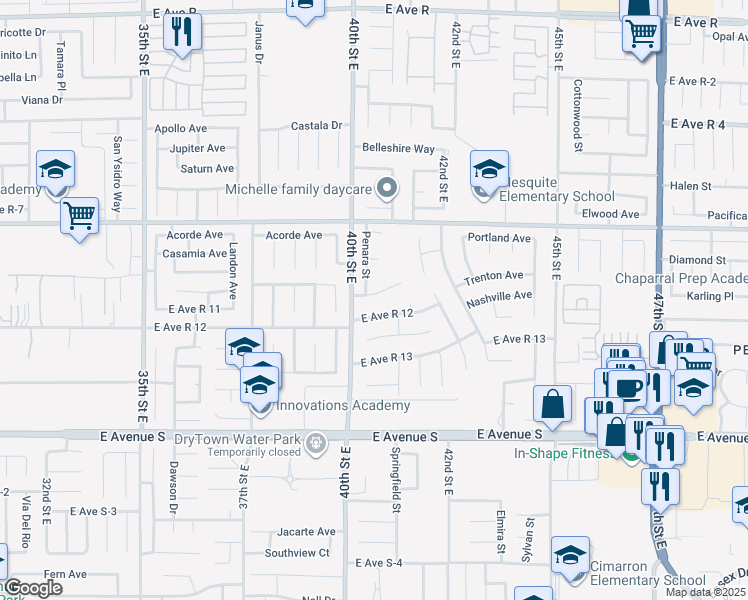 map of restaurants, bars, coffee shops, grocery stores, and more near 4028 Karling Place in Palmdale