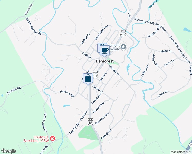 map of restaurants, bars, coffee shops, grocery stores, and more near 777 Central Avenue in Demorest