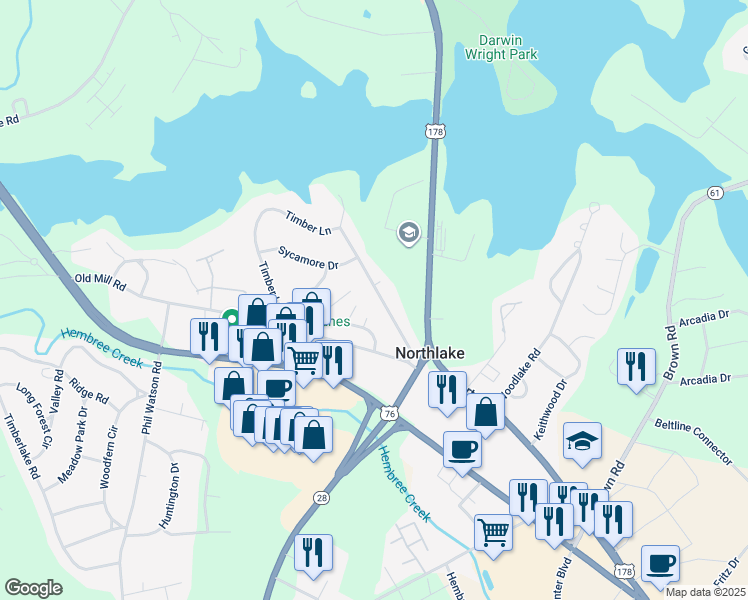 map of restaurants, bars, coffee shops, grocery stores, and more near 215 Timber Lane in Anderson