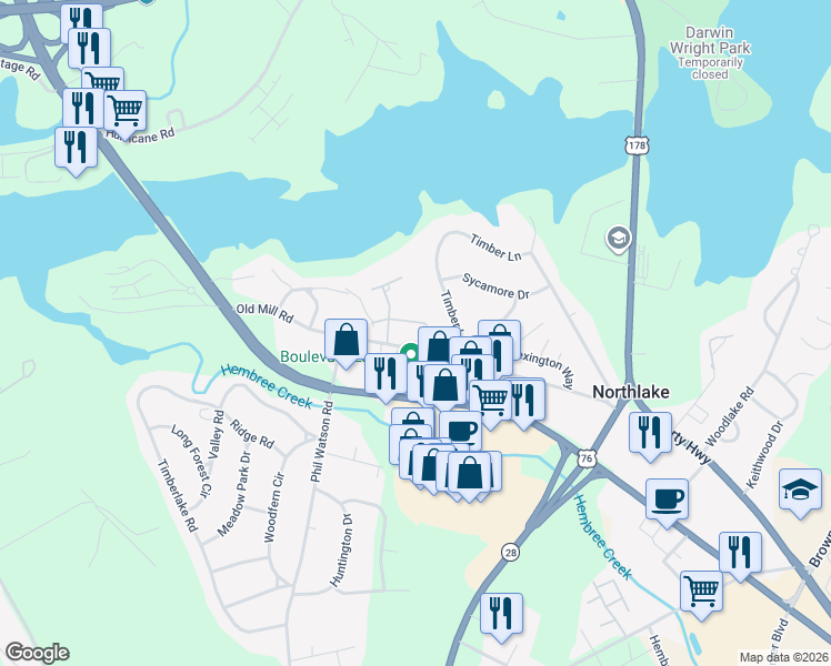 map of restaurants, bars, coffee shops, grocery stores, and more near 308 Merriman Trail in Anderson
