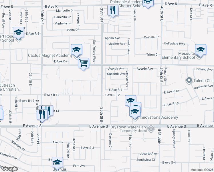 map of restaurants, bars, coffee shops, grocery stores, and more near 37438 Lilacview Avenue in Palmdale