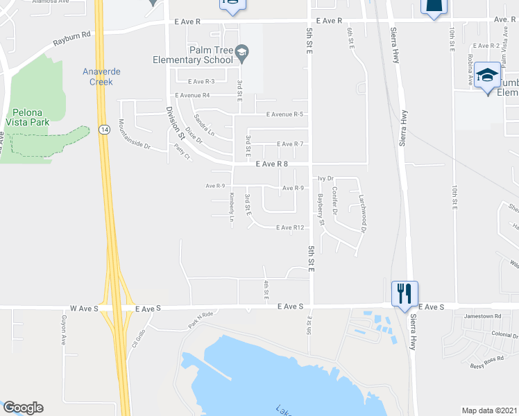 map of restaurants, bars, coffee shops, grocery stores, and more near 37407 Sumac Ave in Palmdale