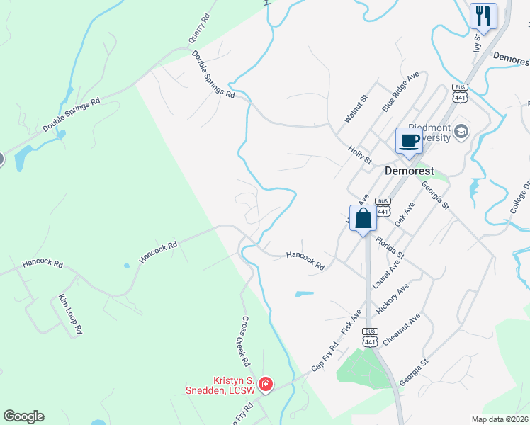 map of restaurants, bars, coffee shops, grocery stores, and more near 410 Spiral Hills Drive in Demorest