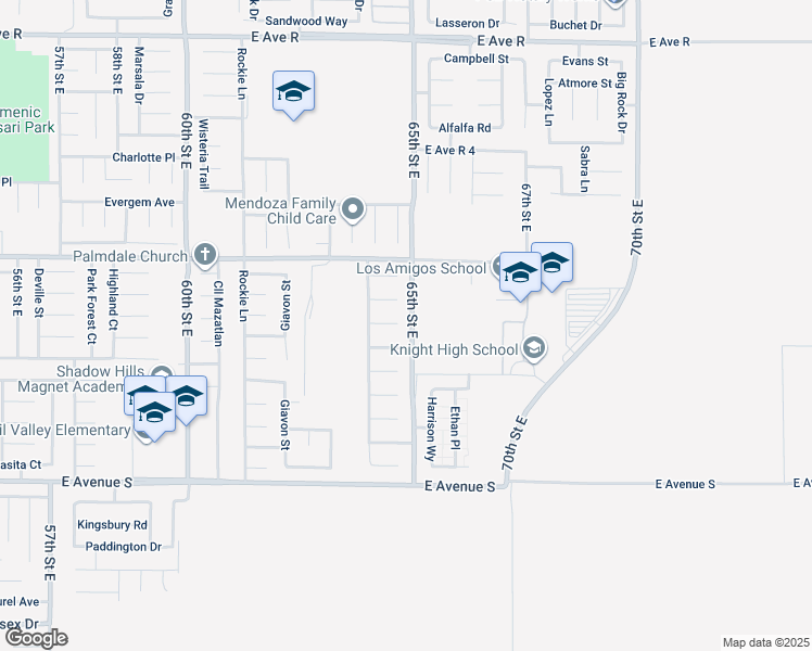 map of restaurants, bars, coffee shops, grocery stores, and more near 6358 Catania Court in Palmdale